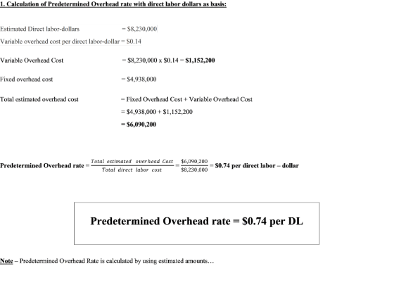 1. Calculation of Predetermined Overhead rate with direct labor dollars as basis: $8,230,000 Estimated Direct labor-dollars V