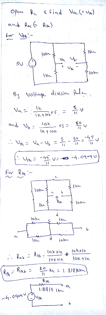 Open RL a find Voc (= Uh) and Roca Rim) for th:- loknd SK I like ţ By voltage division Rule Vers le boxs = leve and Ub= lok