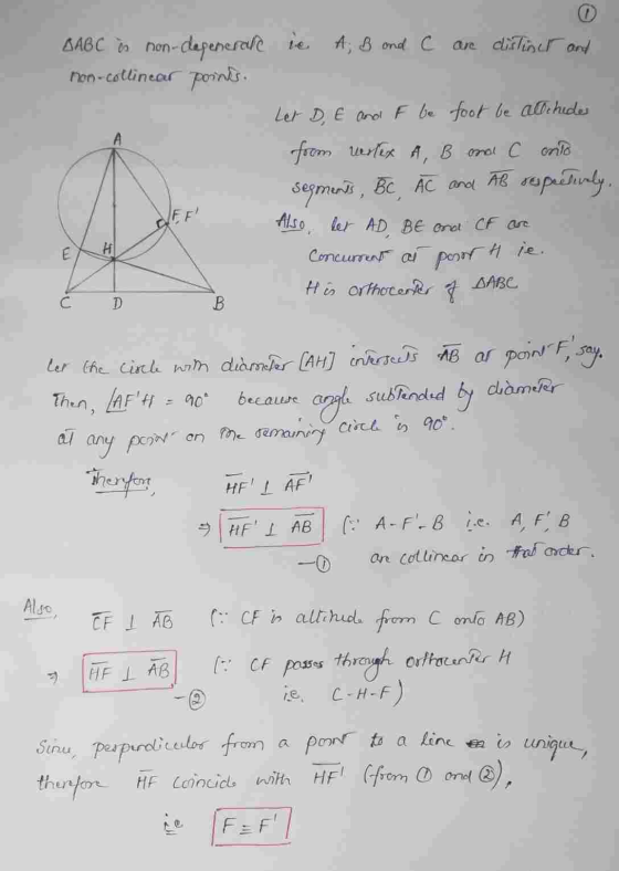 poin F say. SABC on non-clapenerale ie A; B and C ar difline and non-collinear periods. Let D, E and F be foot be attchides f
