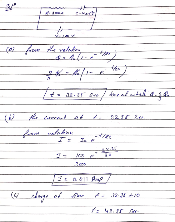 Sala R=3ooor C=10x15 to Naloon HIRE (a) from the relation Q = doliné Red 2% = do ė the It= 32.55 see. time at which a Q = 20