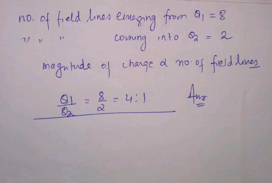 no of field lines enaging foom om 0 = 8 16 CU 2 into a coming magntude of charge a no of field lines OL 100 4:1 Aus S