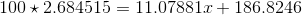 100 x 2.684515 = 11.07881.+ 186.8246