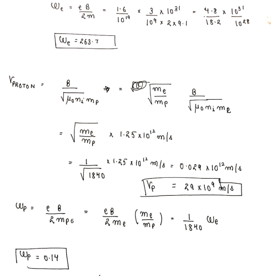 Were B = 16 3 x 1031 - 4.8 x 1031 C am 1010 109 x ax 9.1 18.2 1028 We = 263.7 PROTON - B - $ = @ me ✓ Monime m Vmp ruonime m
