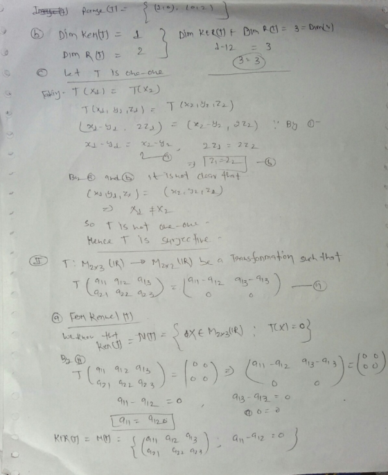 de Pange (II = {(310), 1012) , 6 Dim Kent) = 1 2 Dim KEROT & Dim RJ = = Din(n) d-12 = 3 DIMRO = 2 3:3) o lat T is the one Tal