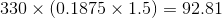 330\times (0.1875\times 1.5)=92.81