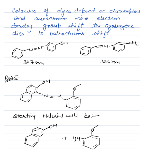 Colours of dyes depend on chromophore and auxochrome more electroni donating group shift the azobenzene dies to bathochromic