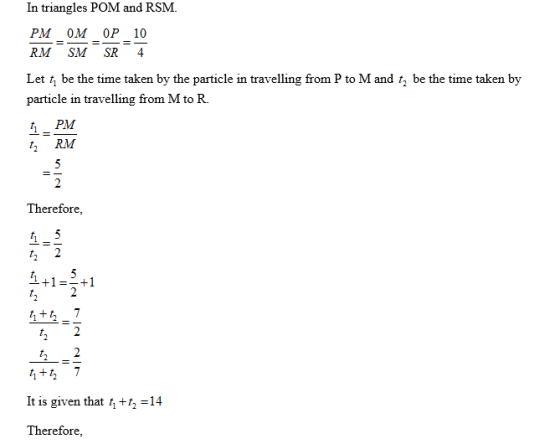 In triangles POM and RSM. PM OM OP 10 RM SM SR 4 Let t be the time taken by the particle in travelling from P to M and t, be