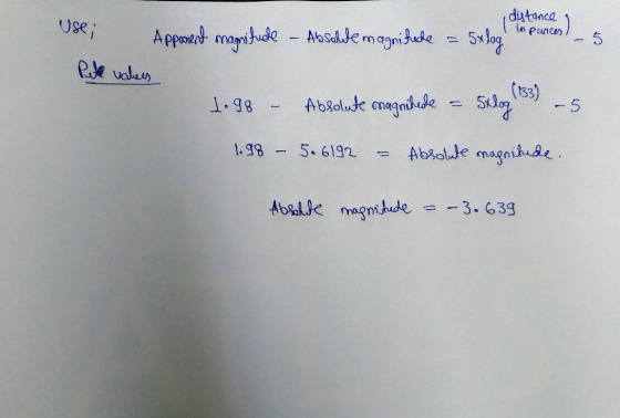 usei distance 1 in pances Apparent magnifuole - Absolute magni hece = 5x lograres - 5 Pute vakers (133) 1.98 – Absolute magni