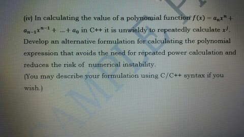 (iv) In calculating the value of a polynomial func