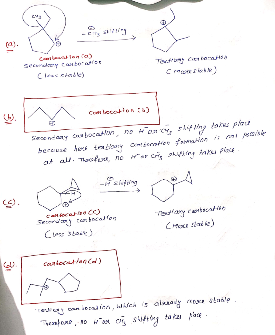 Che Shifting carbocation ca) Secondary carbocation Cless stable) Tectrony carbocation c mogle stable) courbocatton (6) Second