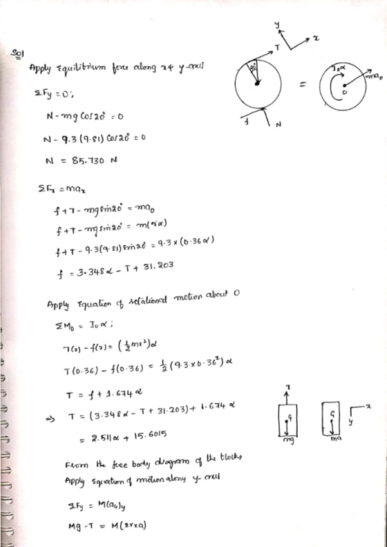1 Sol 巧:0; N = 85.130 N f ะ 3-348 -T + 3 1.203 → ד= ) 3.34以.. T+ 31.203)十4-6740 2. 5lle 15. 6015 ma