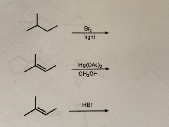 Br2 light Hg(OAc)2 CH2OH HBO