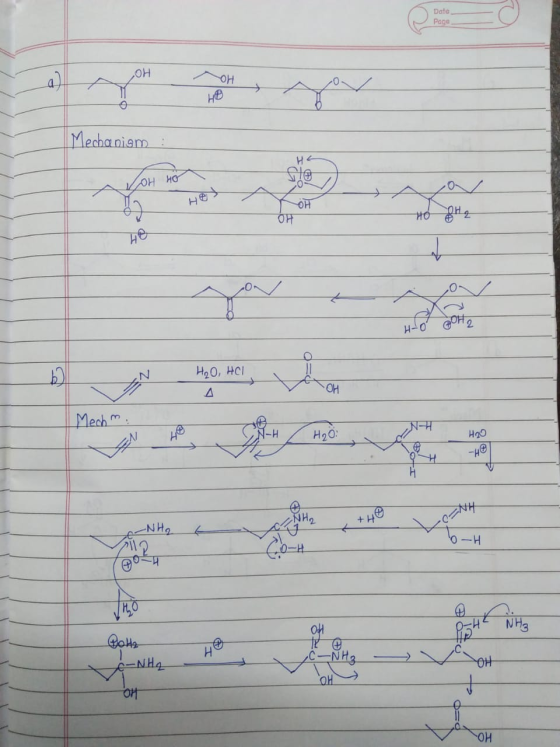 Date Page OH a) -OH A He Mechanism : H4 sle LOH HO 0 -OH OH OH → you 4-0 OH2 6 N H₂O, HOI A OH Mechm. N-H N-H H2O H20 H NH +H