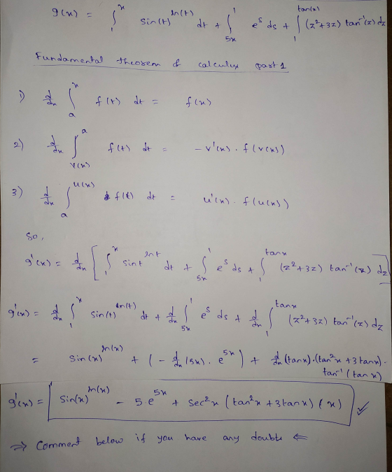 tanlal Ilus & Sinct S de + 32) tan(z) da at al 50 fundamental theorem ad calculex past 1 & fcu de f(t) It = – vcas. f (veus)