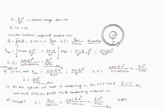 po te = volume change density a) for rca Consider Gaussian surface of randius rea de = GEL do = 2.208L - Yene a £= nule By Gr