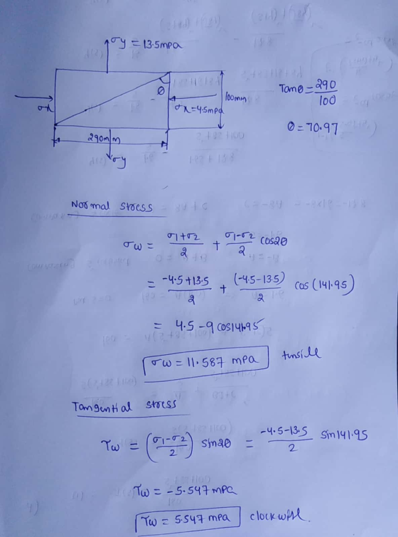 qoy=13.5mpa Ø | 100mm tx=4.5mpa Tamo - 290 loo © = 70.97 290mm Normal Shoes TAT 51-52 cocon + Cos20 2 -4.5+135 (-45-135) cos