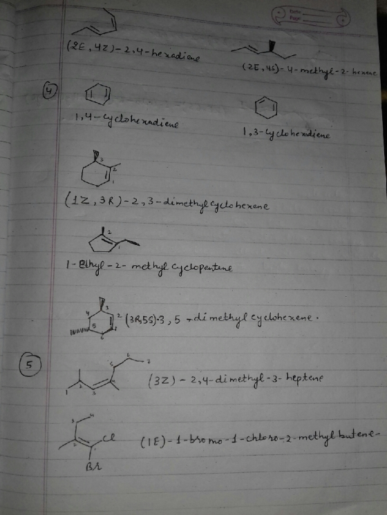 bete (26,42)-2,4-henadiene (2E, 4s)-4-methyl-2-bener 1,4-cyclohenadiene 1.3-Cyclohendiene (12,3R)-2,3-dimethyl cyclohexene 1-