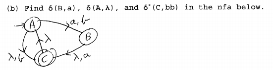 (b) Find δ (B, a), δ (A, A), and δ(C, bb) in the nfa below. aai 6