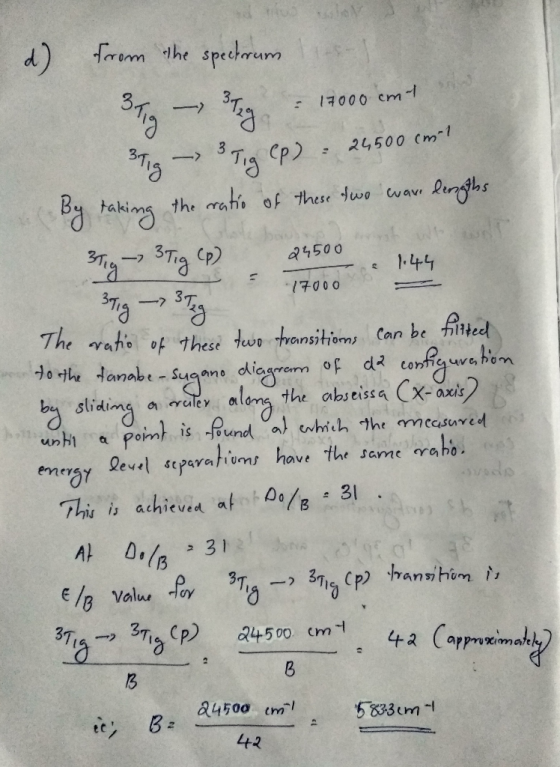 frm the specharum 000 cm 24500 cm-1 Cp) the rah of these dwo wav Ringhs a4500 -7 144 17000 -7 The ratie of 1hese twe transiti