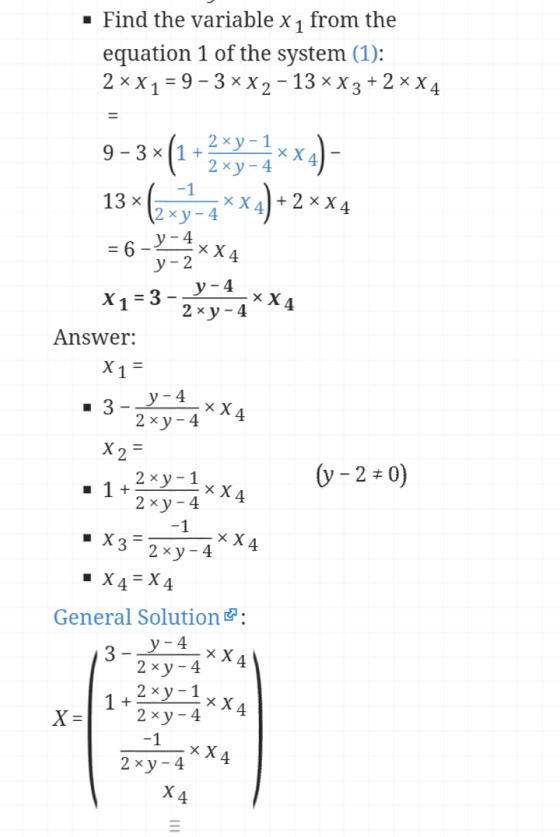 Find the variable x1 from the equation 1 of the system (1): 2 x X 1 9-3 x X2-13 x X3 + 2 x X4 9 3 x 1+2xy-1 x X 2ху-4 -1 x X4