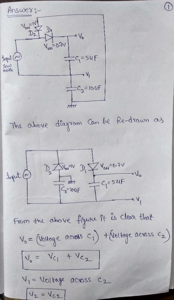 Answex: DD depat Saw tooth Vi C=10uF The above diagro Can be Re-draum as VANOV 6N Spt 5uF T10uF 6 fgene ftis clear that Fsom