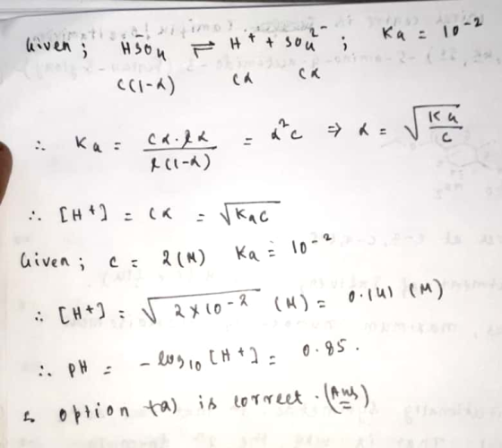 ven; ; Ka : 10-2 H500 Cli-a) H+ + sou ca ca 1 ku= ca.ex = dhe a ſku All-a) 1 : [H + 1 = (a = √kac Given; Ca 2 (M) Ka 10-2 CH+