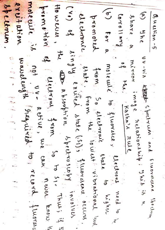 Question 5 (a) The uvrvis staat. spectrum and fluorescene Spectrum Share a mirror image relationship. This is a Corollary . o