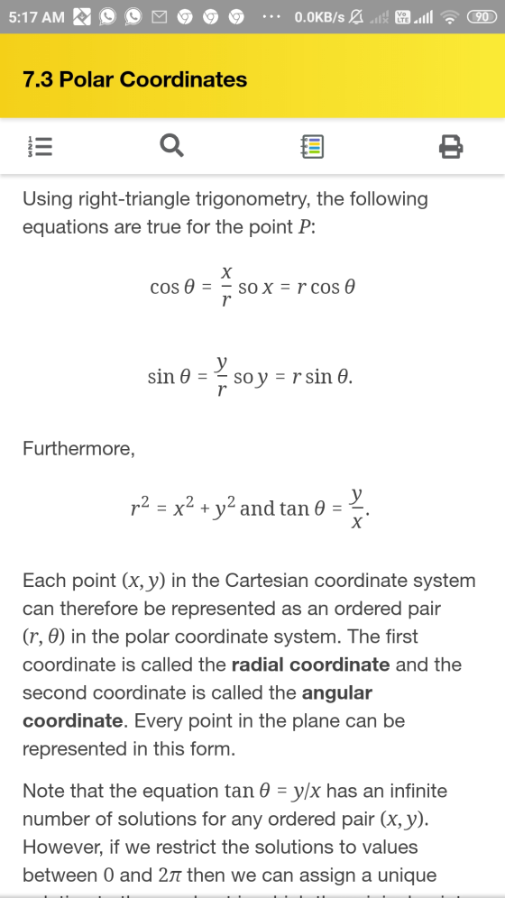 Vo 5:17 AM 0 0.0KB/s 90 7.3 Polar Coordinates WN a Using right-triangle trigonometry, the following equations are true for th