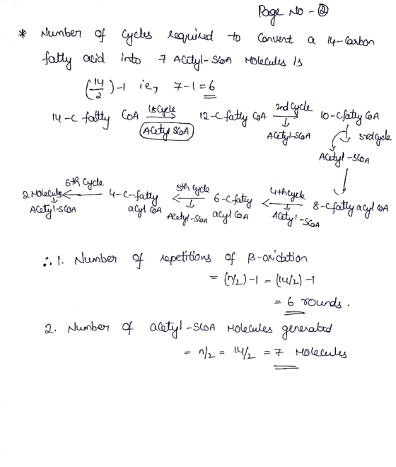 Page No - * Number of Cycles required to convert a 14-Carbon fatty acid into 7 Acetyl- Son Molecules is - iey 7-156 14-c falt