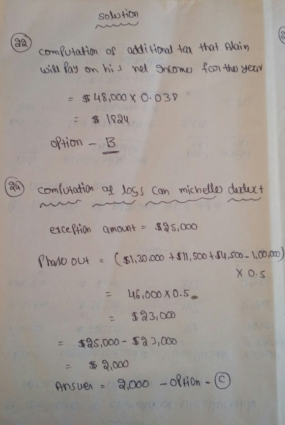 solution 99 computation of will pay on his additional tax that Alain net Income for the year - $48,0008 0.038. = $ 1824 optio