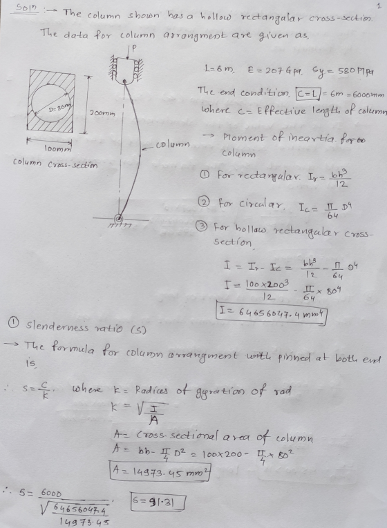 I somh : The column shown bes a hollow rectanguleer cross-sectio. The data for column arrangment are given as, L=6m, E = 207