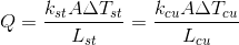 Q = \frac{k_{st} A \Delta T_{st}}{L_{st}} = \frac{k_{cu} A \Delta T_{cu}}{L_{cu}}