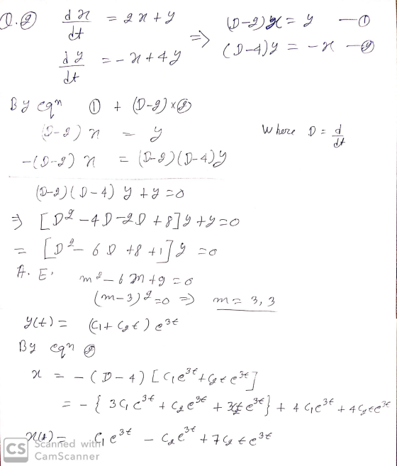 (0.0) (0) (-2) х = 2 (-4) 9 — — (6) - ва 9 0+ (0-) x) - ) и ---g) и (1-3)(-4) 2 Where D = d dt Scanned withi e dr = 2 + 9 d