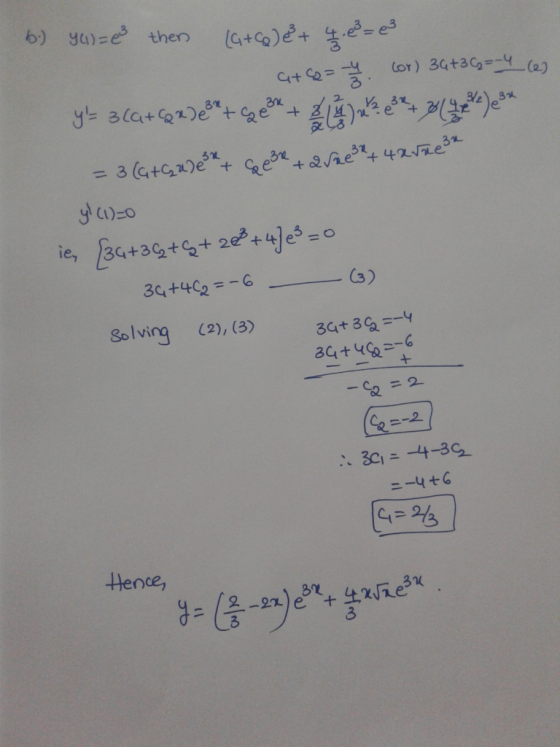 b.) y(1) =3 thens (G+Q) & + 4. e3 e3 at Q = -4/5 (or) 34 +36=-4 yt 3Ca+623e+48*+ ) 247 (32)** 3 (ata ad esset SEBR +25ae3+ 4