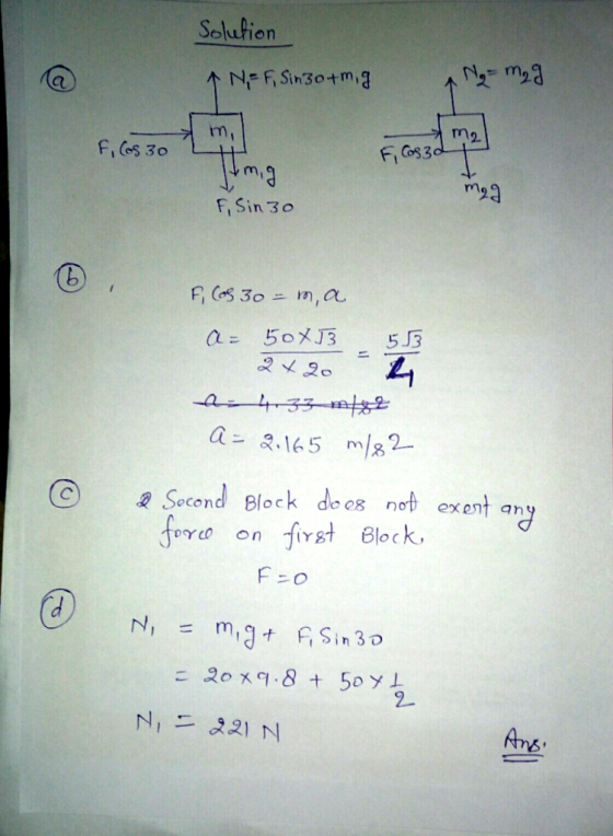 Solutien m, m2 F, Sin 30 Secend Block de es not exent ,n exent any erd on first Block Sim3つ 2 Ang