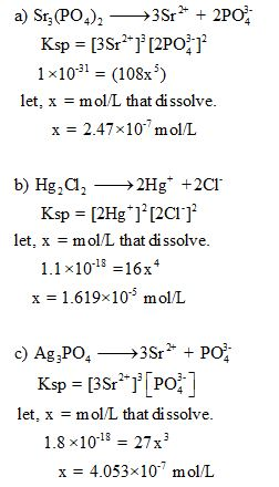 1 x1031 (108x5) let, xmol/L that dissolve. x 2.47 x10mol/L let, x = mol/L that dissolve. 1.1x1018 16x x = 1.619x10mol/L let