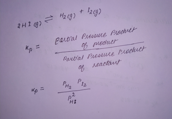 2H1 (9) - H2(g) +1219) kp = Partial Pressure psochiet 0 product Partal Pressure Product of seactant
