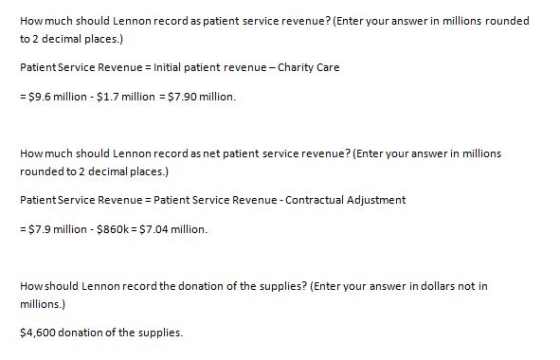 How much should Lennon record as patient service revenue? (Enter your answer in millions rounded to 2 decimal places.) Patien