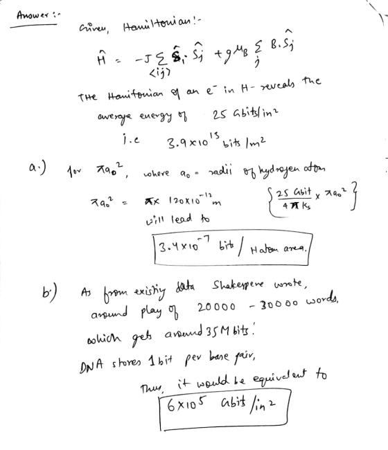 Answer: cinen, Hamiltonian! Ñ JE S Sî +948 ? Bos; <ig) The Hanifonian of an é in H- reveals the average energy of 25 abitslin