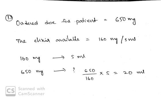 -VITAMIN Oudered dose fol patient = 65 The elinia available = 160 mg / sme 160 mg sme 650 mg - ? 650 x 5=20 me 160 Scanned wi