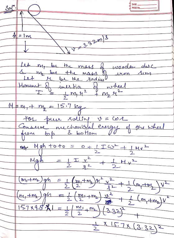 DATE Sol PAGE No. -1m v-3.8228 the mars the masA bu the dadiu anunat8ineska wheel ang 15.7 Cons mchawiaalenegy 4e wohal & boH