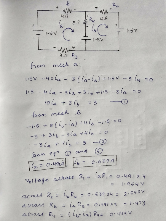 R R2 42 3n 5 V 1 5V 1-5V w 3-2 R2 fhom mesh a (ta-ib) 1.5 V 3 la = .5V4 3 O S.1 4ia 3ia 3ie +1.5 -3a O 10 La + 3 ib = 3 foom
