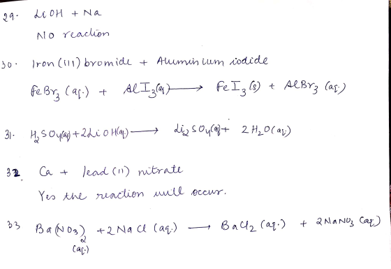 99 Li OH + Na No reaction 30. Iron (111) bromide + Aluminium iodide febra cap.) + Al Izcaq Fe I 3 (s) + AlBra Caq.) 31. H. So