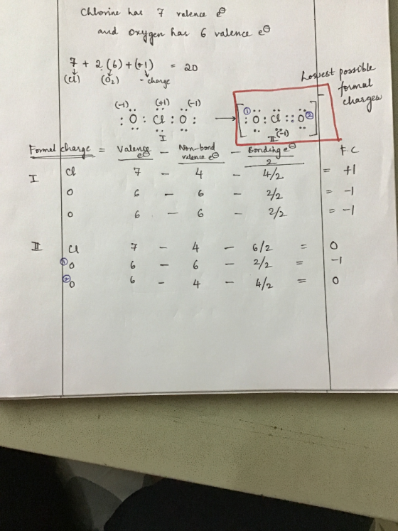 Chhorine ha ralenca and Ras 6 valena eo 171 Lospest possible formal henye C+1) : 0: C: 0 : O: Ci:: 0e Fomal eharge= Valage Nn
