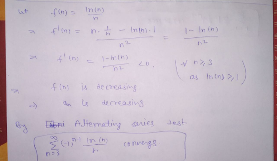 ut f(n) = In(n) fling = n. L Inth). I na n2 1-ln(n) h2 Lo, tn), 3 wyzy as In (n) > 1 리 is decreasing. is decreasing. an Labra