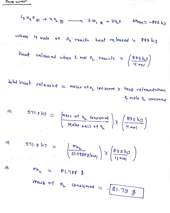 Ahrn-95 kj + 3Hо Сз нао heat release 0 reacts 4 mole when 895 Heat relea-ed when mol o peeuch ol heat releapedwhen total Heat