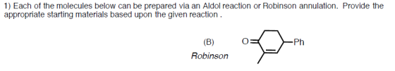 Image for The molecule can be prepared via an Robinson annulation. Provide the appropriate starting materials based upon