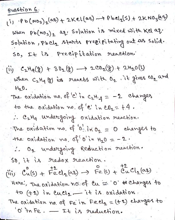 guestion 6 2Kellaa) - Pbel(s) t 2kNo3a Pb(ND3)2 aa) When Pb(No3), a Solution iñ mixed with Kd aq Solution , Pbel Arts Preeiri