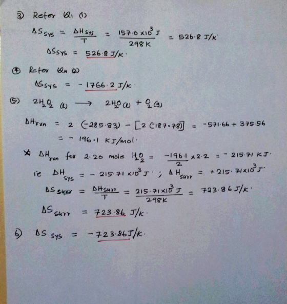 3) Refer al 298 K AS sys -1766: 23/κ. = &MTxn for 2, 20 mole 42 2 ie H 298K AS 子23.gb.丁/k sum = 6) S