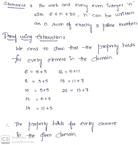 Statement & For each and every even integer in With 6 sn 820, in can be written as a sum of exactly 2 prime numbers Proof usi